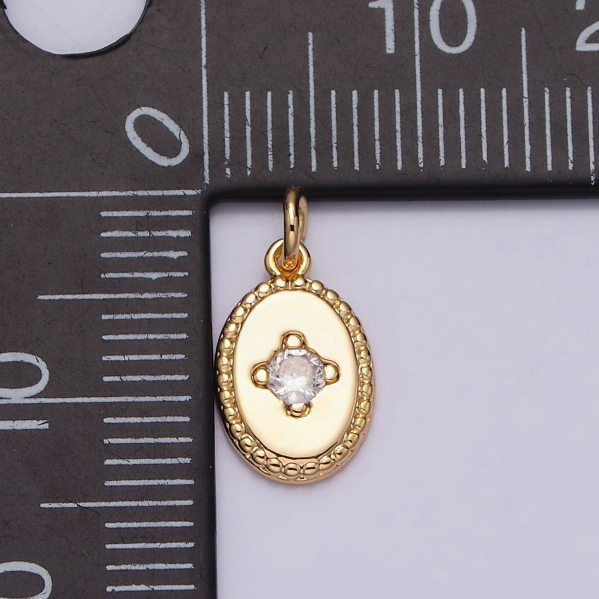 16K Gold Filled Clear CZ Braided 14mm Oval Minimalist Charm | AC1271 - DLUXCA