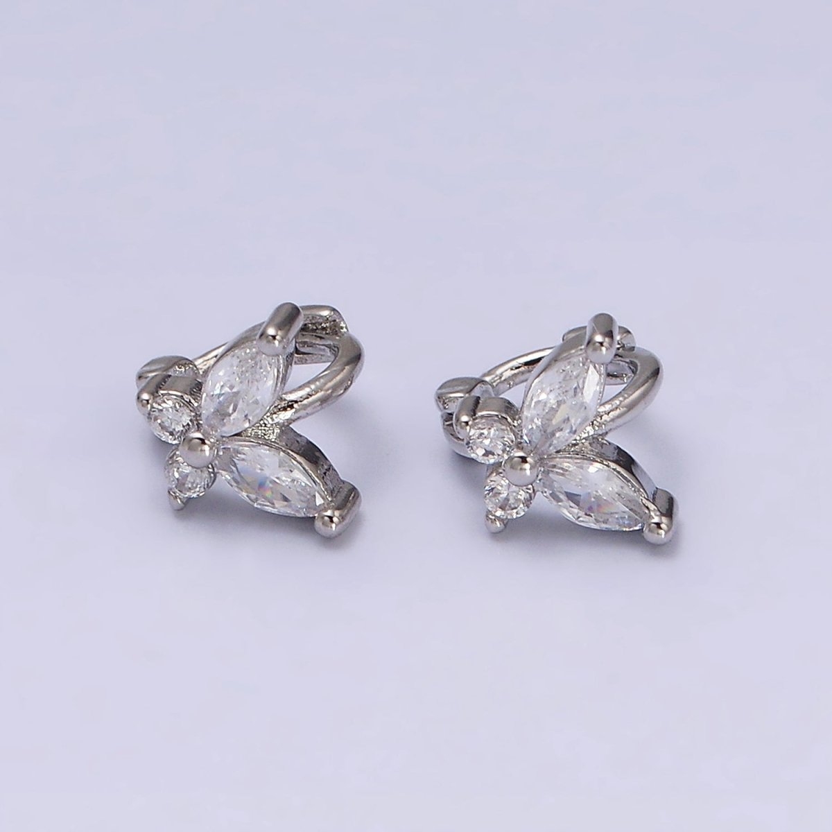 16K Gold Filled Clear CZ Butterfly Mariposa 7mm Cartilage Mini Huggie Earrings | AD1245 AD1246 - DLUXCA