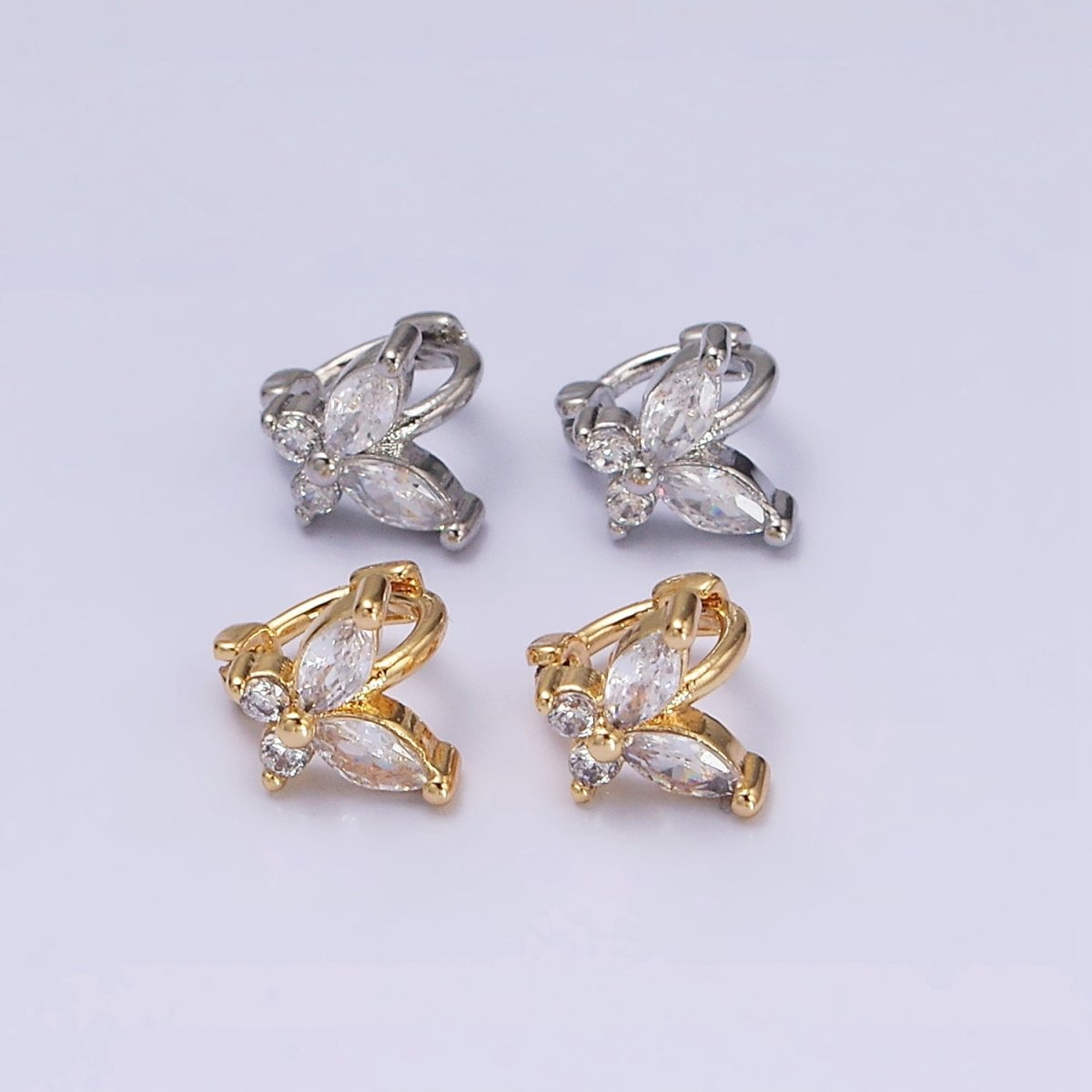 16K Gold Filled Clear CZ Butterfly Mariposa 7mm Cartilage Mini Huggie Earrings | AD1245 AD1246 - DLUXCA