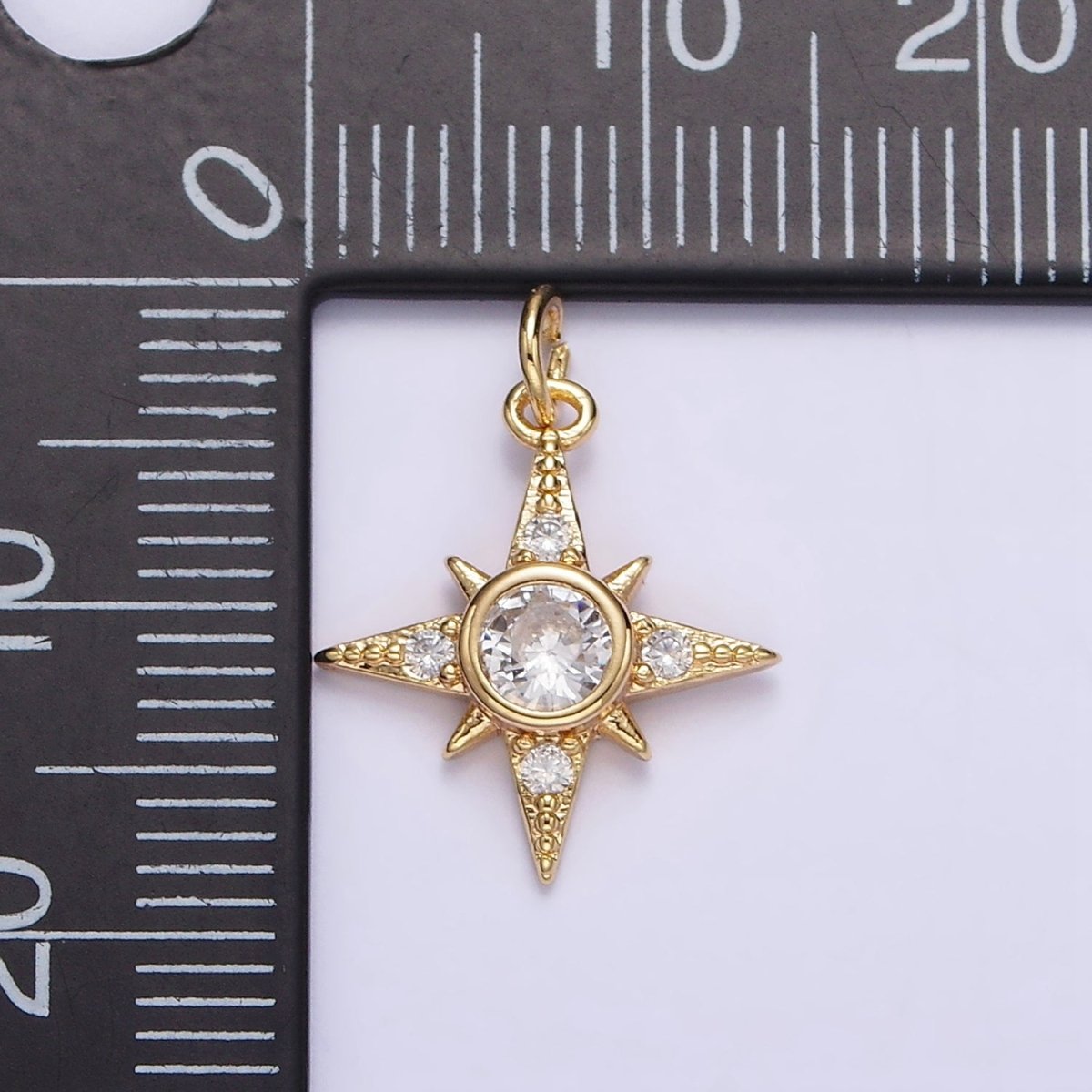 16K Gold Filled Clear CZ Celestial North Star Beaded Charm | N-998 - DLUXCA