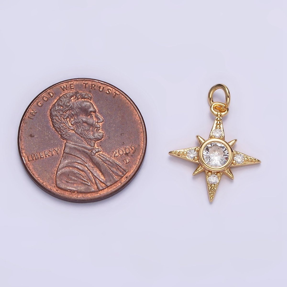 16K Gold Filled Clear CZ Celestial North Star Beaded Charm | N-998 - DLUXCA