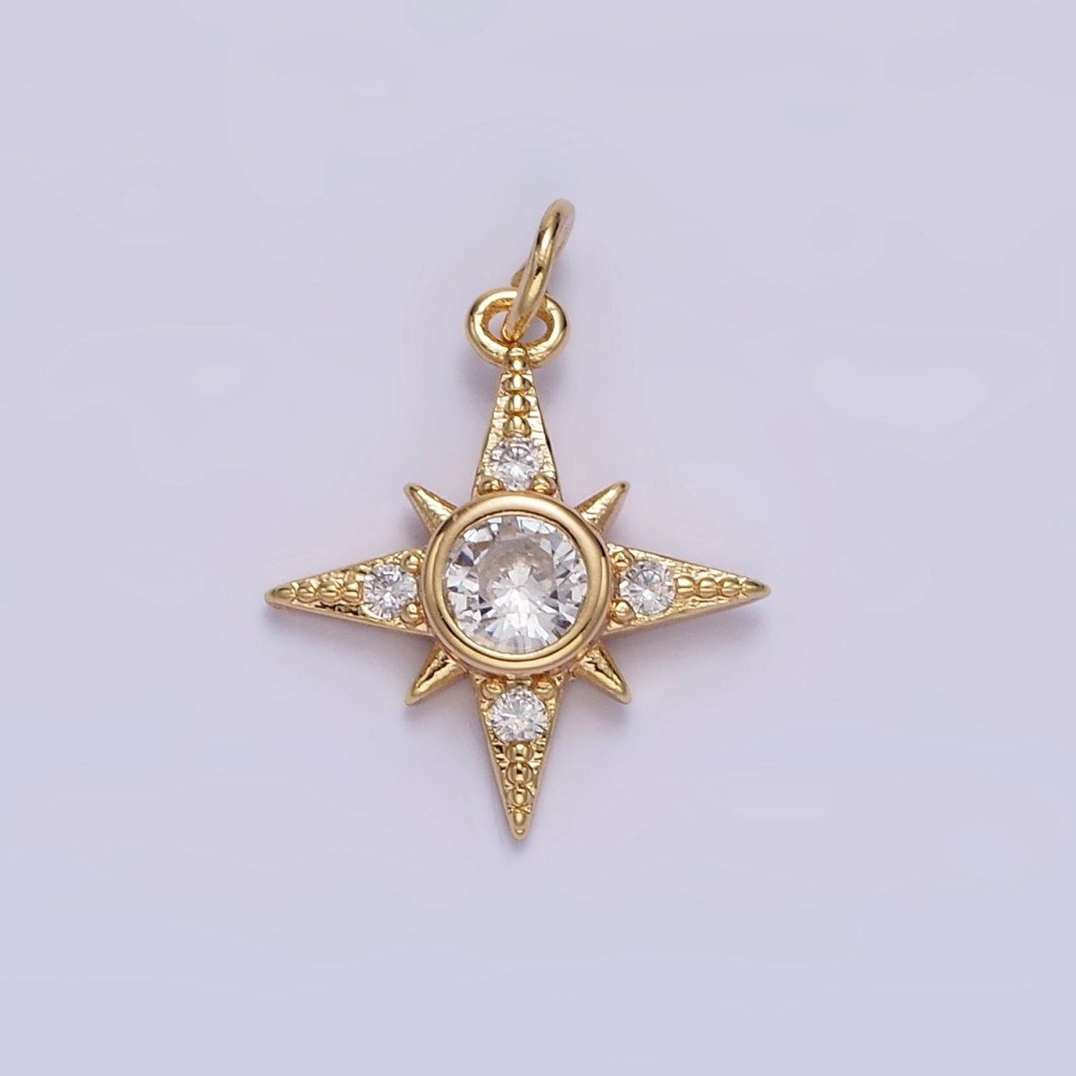 16K Gold Filled Clear CZ Celestial North Star Beaded Charm | N-998 - DLUXCA