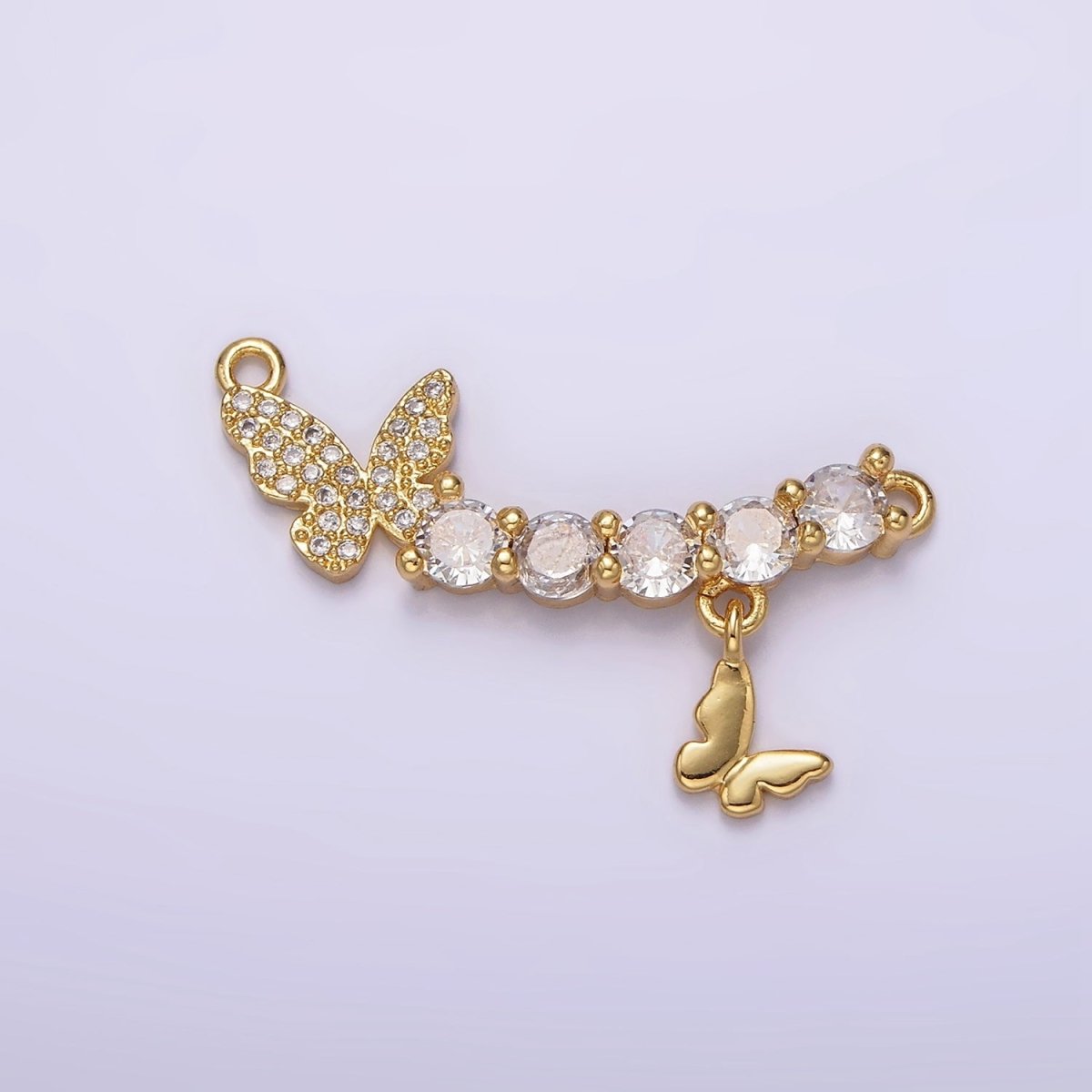 16K Gold Filled Clear CZ Curved Double Butterfly Micro Paved Drop Connector | G-059 - DLUXCA
