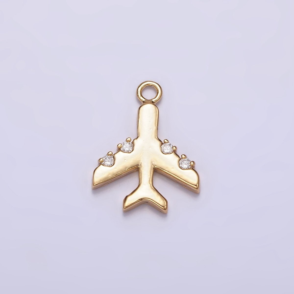 16K Gold Filled Clear CZ Dotted Flying Airplane Traveling Add-On Charm | AC1430 - DLUXCA