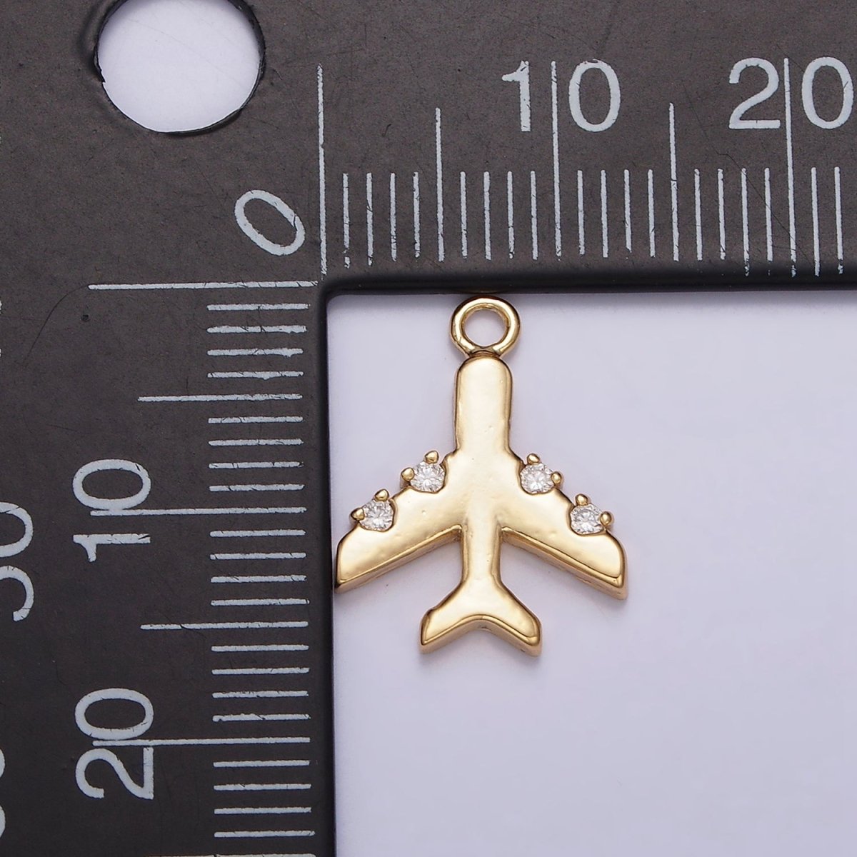 16K Gold Filled Clear CZ Dotted Flying Airplane Traveling Add-On Charm | AC1430 - DLUXCA