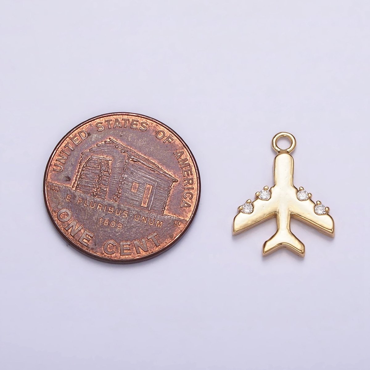 16K Gold Filled Clear CZ Dotted Flying Airplane Traveling Add-On Charm | AC1430 - DLUXCA