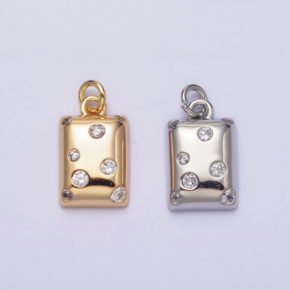 16K Gold Filled Clear CZ Dotted Rectangular Tag Add-On Charm in Gold & Silver | AC1227 AC1228 - DLUXCA