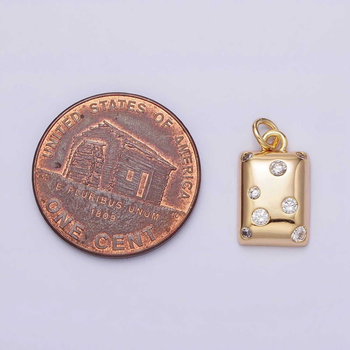 16K Gold Filled Clear CZ Dotted Rectangular Tag Add-On Charm in Gold & Silver | AC1227 AC1228 - DLUXCA