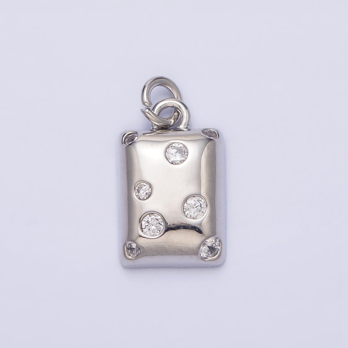16K Gold Filled Clear CZ Dotted Rectangular Tag Add-On Charm in Gold & Silver | AC1227 AC1228 - DLUXCA