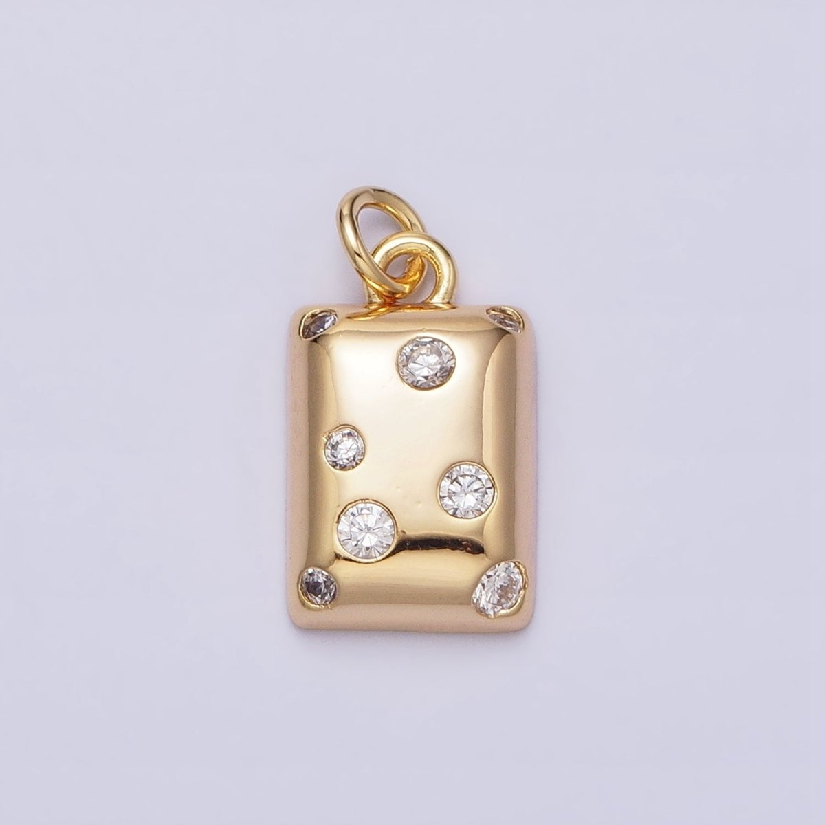 16K Gold Filled Clear CZ Dotted Rectangular Tag Add-On Charm in Gold & Silver | AC1227 AC1228 - DLUXCA