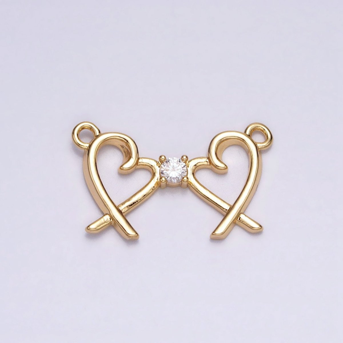 16K Gold Filled Clear CZ Double Heart Connector in Gold & Silver | AA1007 AA1008 - DLUXCA
