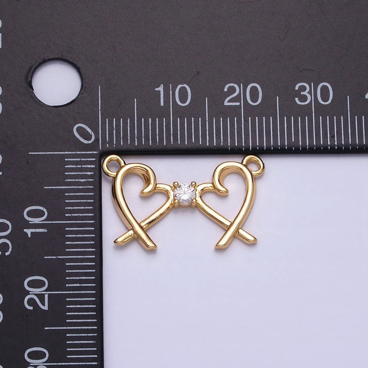 16K Gold Filled Clear CZ Double Heart Connector in Gold & Silver | AA1007 AA1008 - DLUXCA