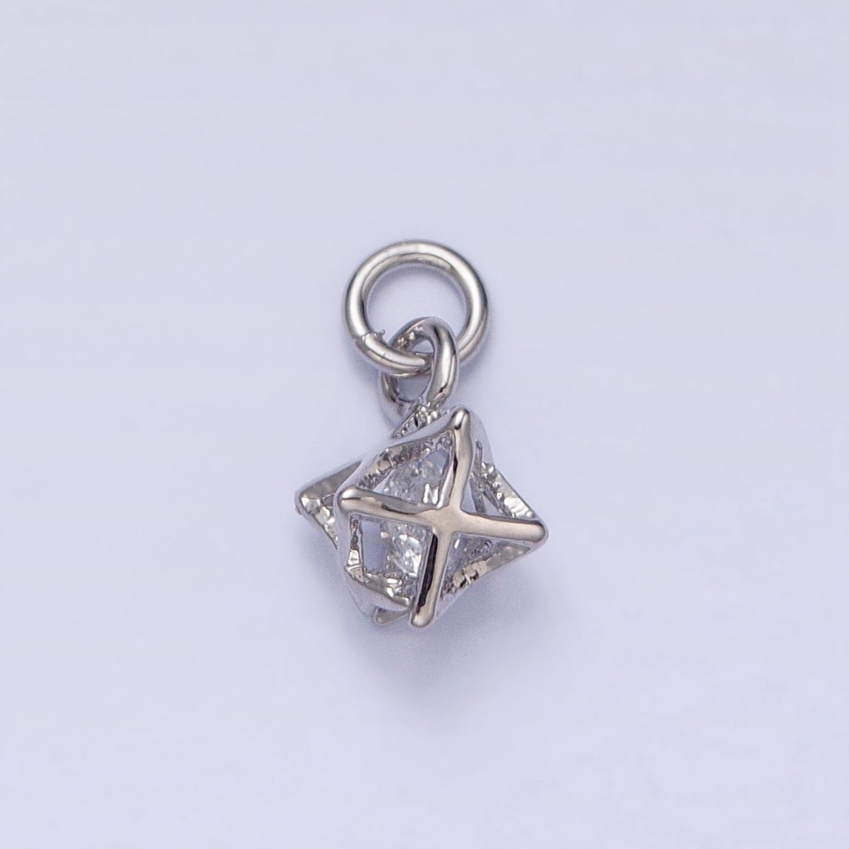 16K Gold Filled Clear CZ Geometric Box Add-On Charm in Gold & Silver | AC1199 AC1200 - DLUXCA