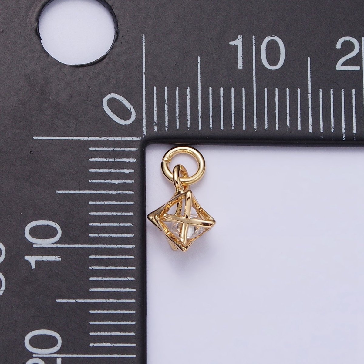 16K Gold Filled Clear CZ Geometric Box Add-On Charm in Gold & Silver | AC1199 AC1200 - DLUXCA