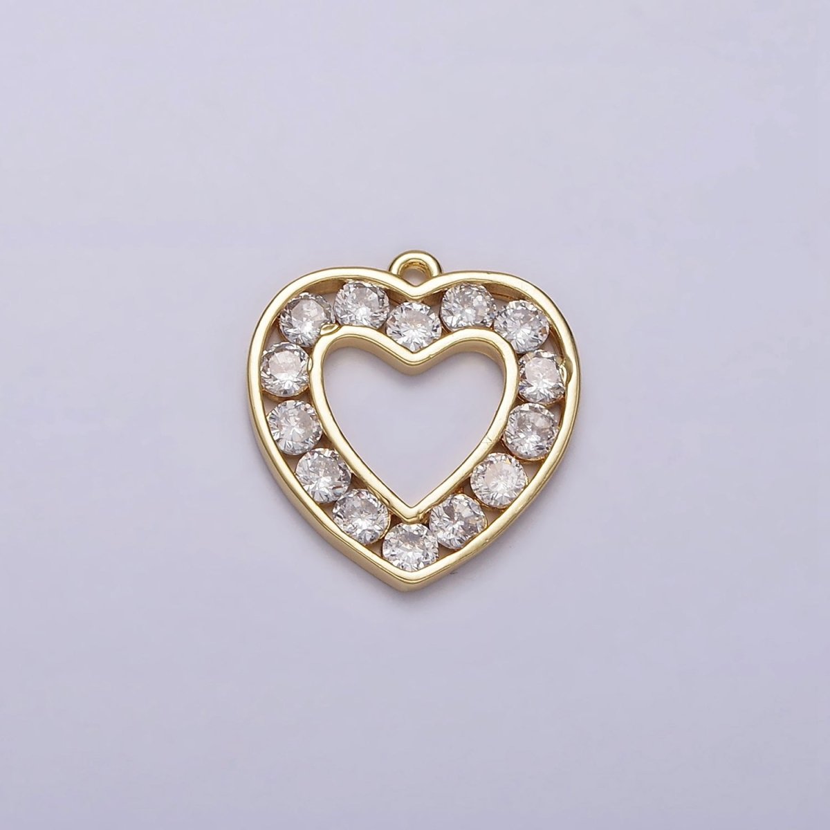 16K Gold Filled Clear CZ Lined Open Heart Charm | N953 - DLUXCA