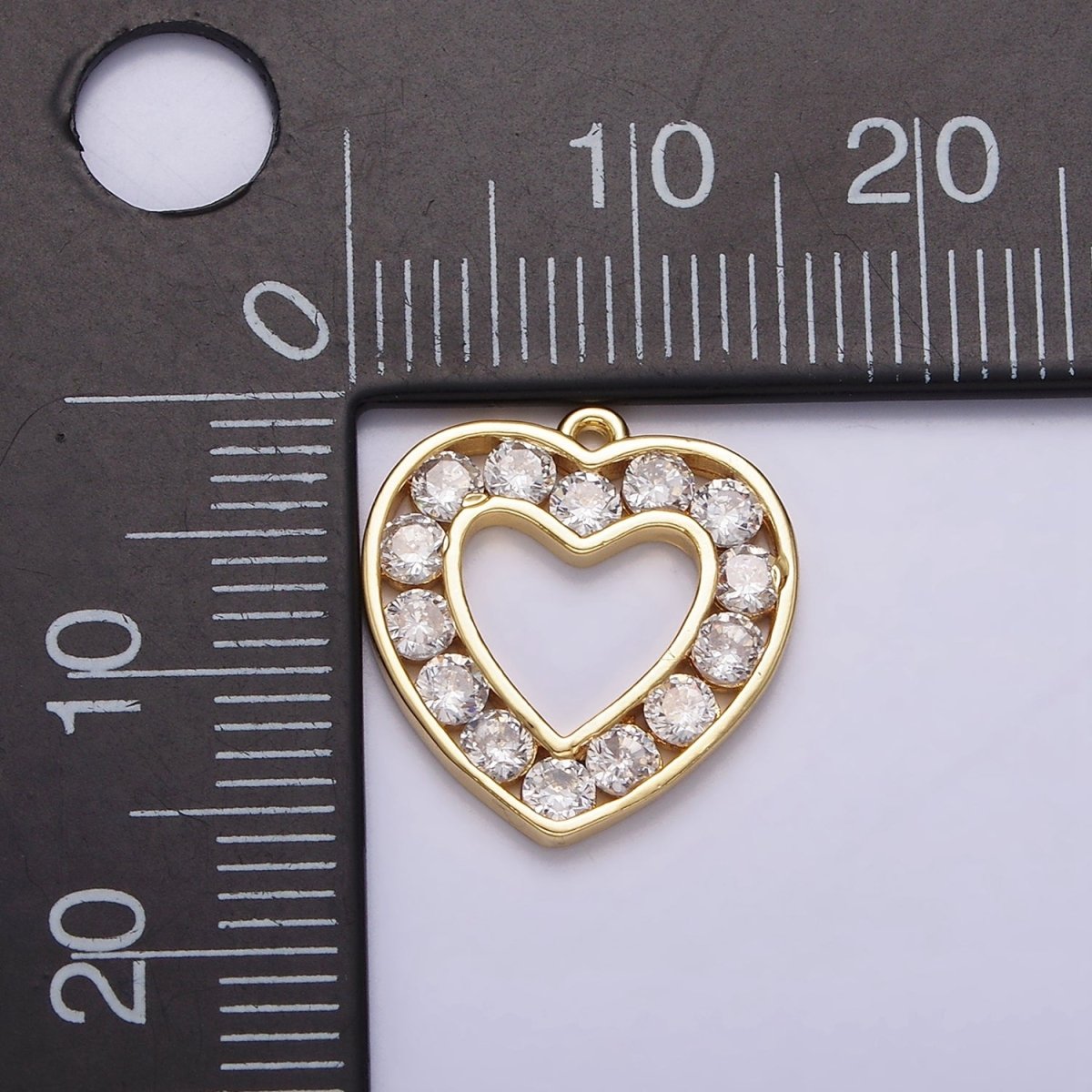 16K Gold Filled Clear CZ Lined Open Heart Charm | N953 - DLUXCA