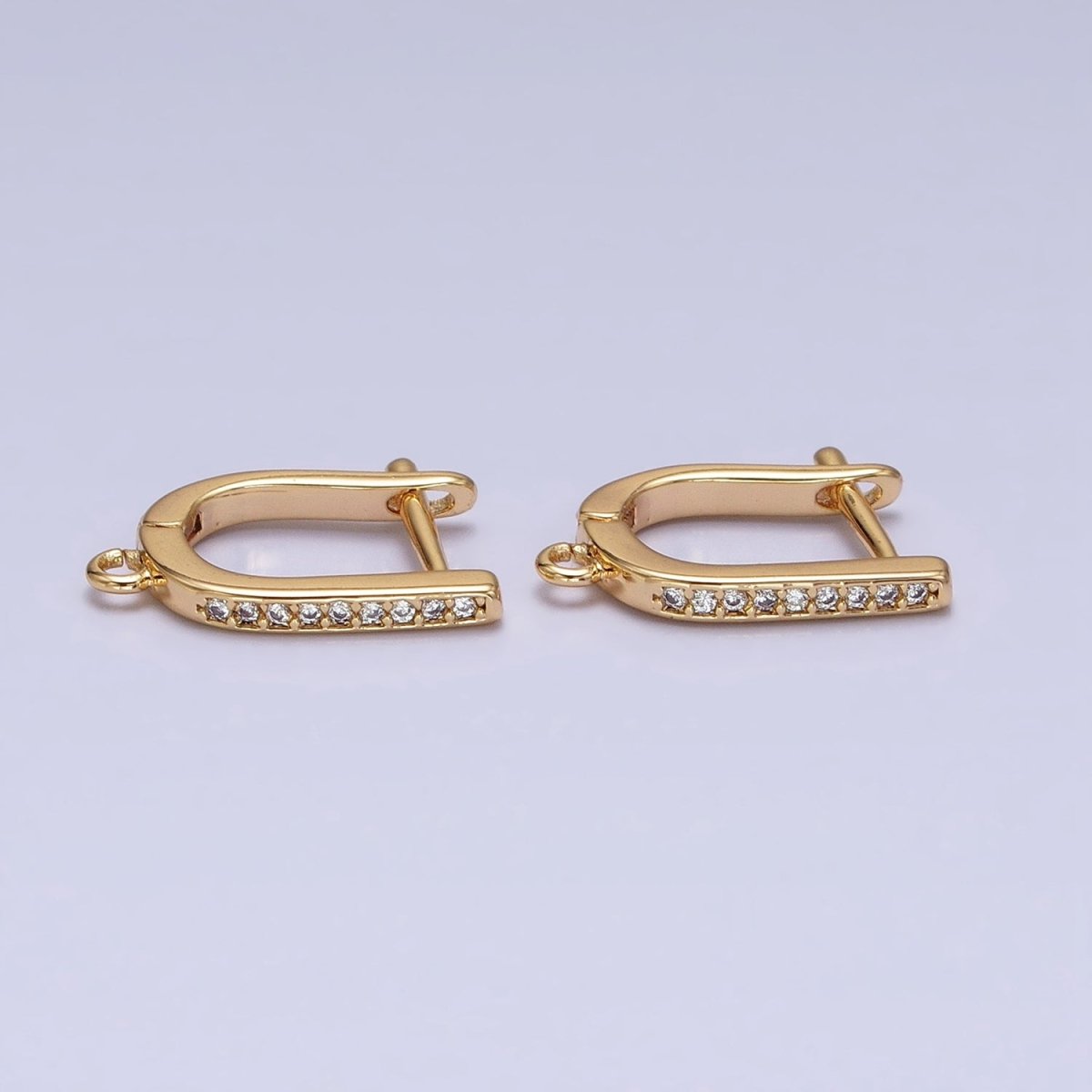 16K Gold Filled Clear CZ Lined Open Loop English Lock Earrings Supply in Gold & Silver | Z-223 Z-224 - DLUXCA