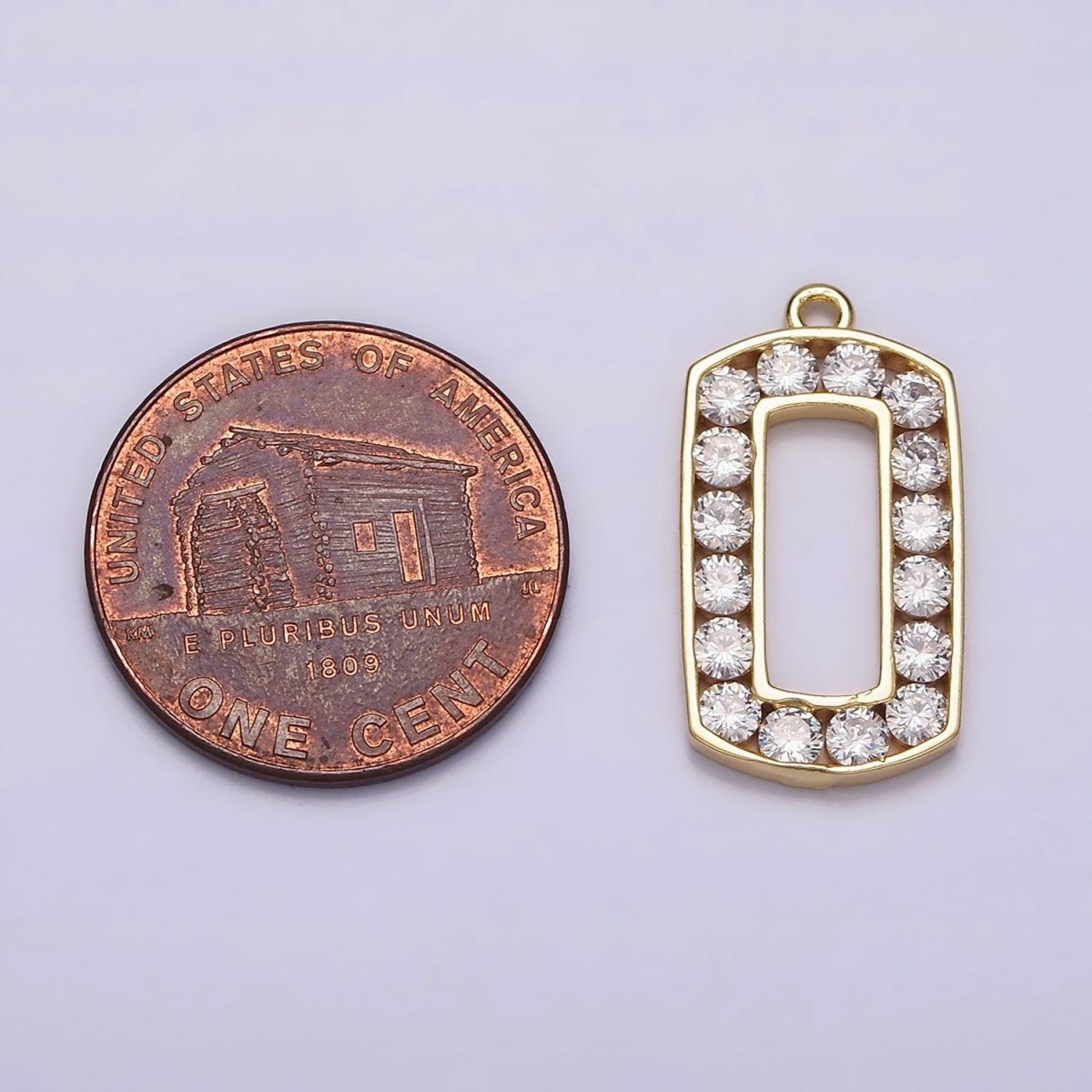16K Gold Filled Clear CZ Lined Open Rectangular Tag Charm | N951 - DLUXCA