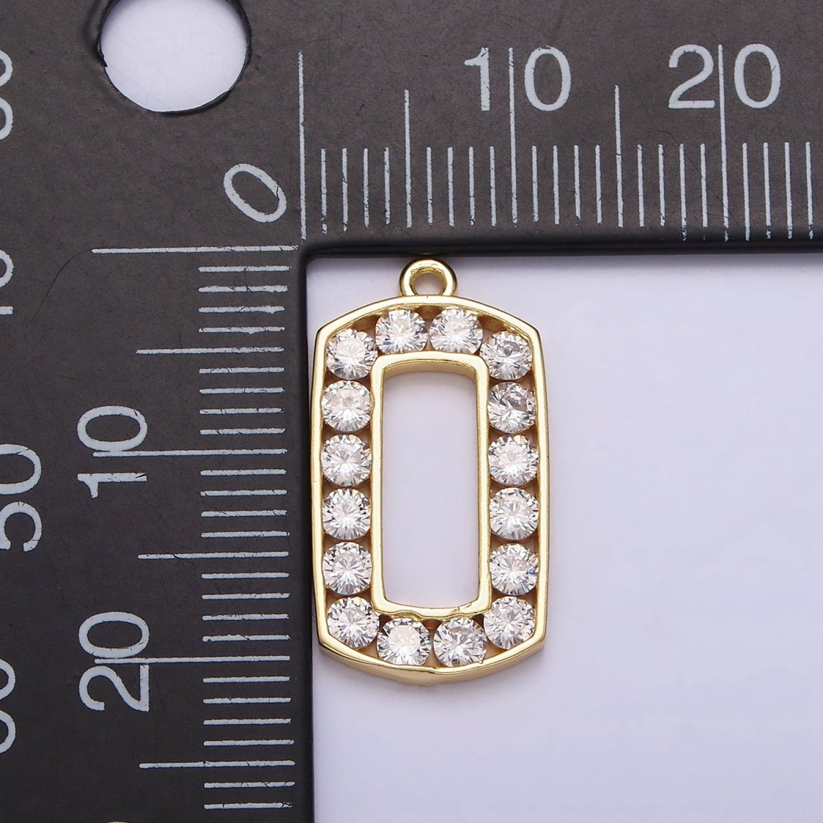 16K Gold Filled Clear CZ Lined Open Rectangular Tag Charm | N951 - DLUXCA