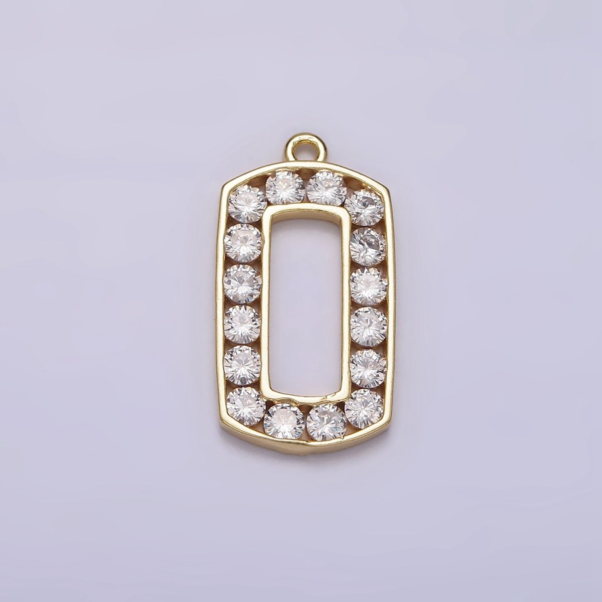16K Gold Filled Clear CZ Lined Open Rectangular Tag Charm | N951 - DLUXCA