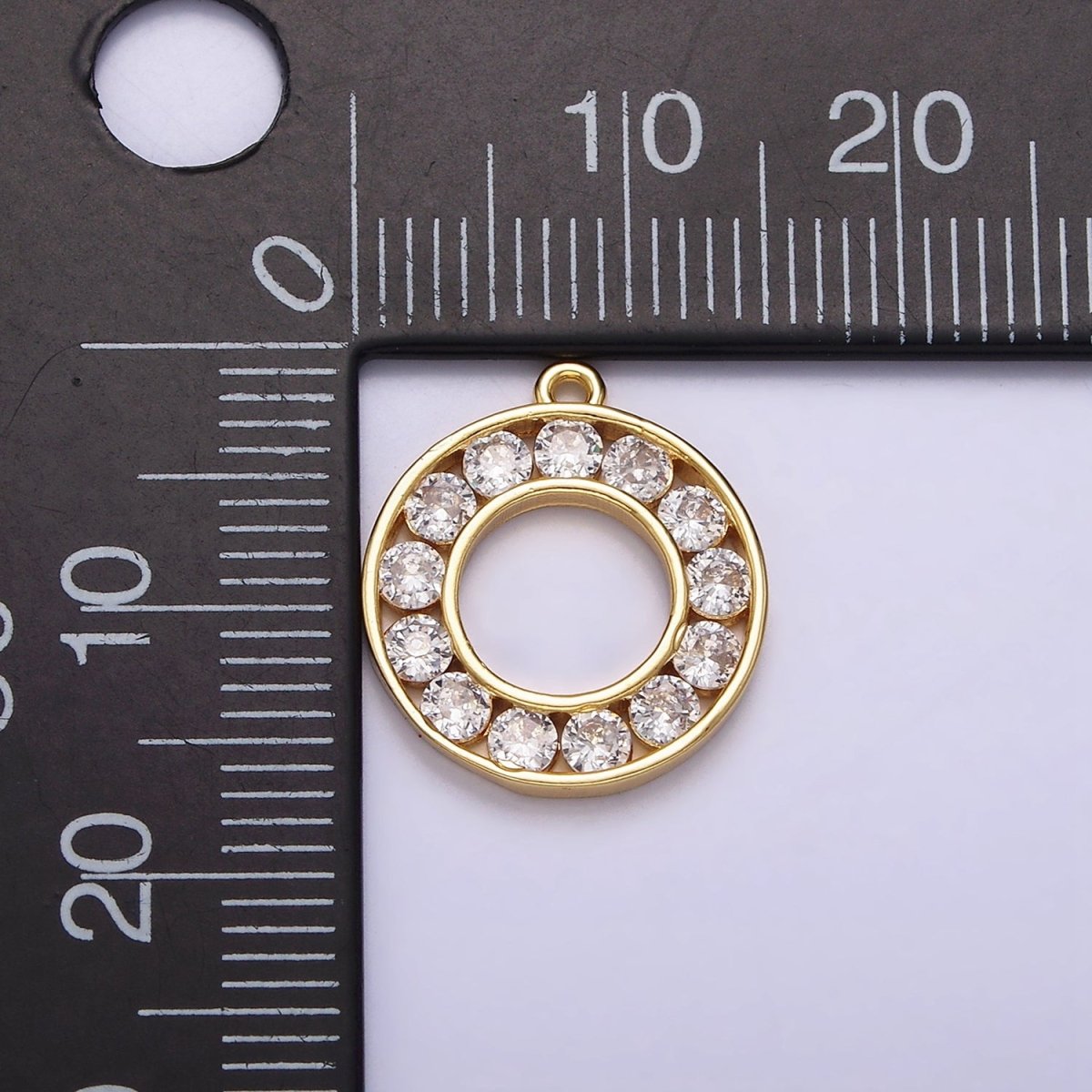 16K Gold Filled Clear CZ Lined Open Round Circle Charm | N964 - DLUXCA