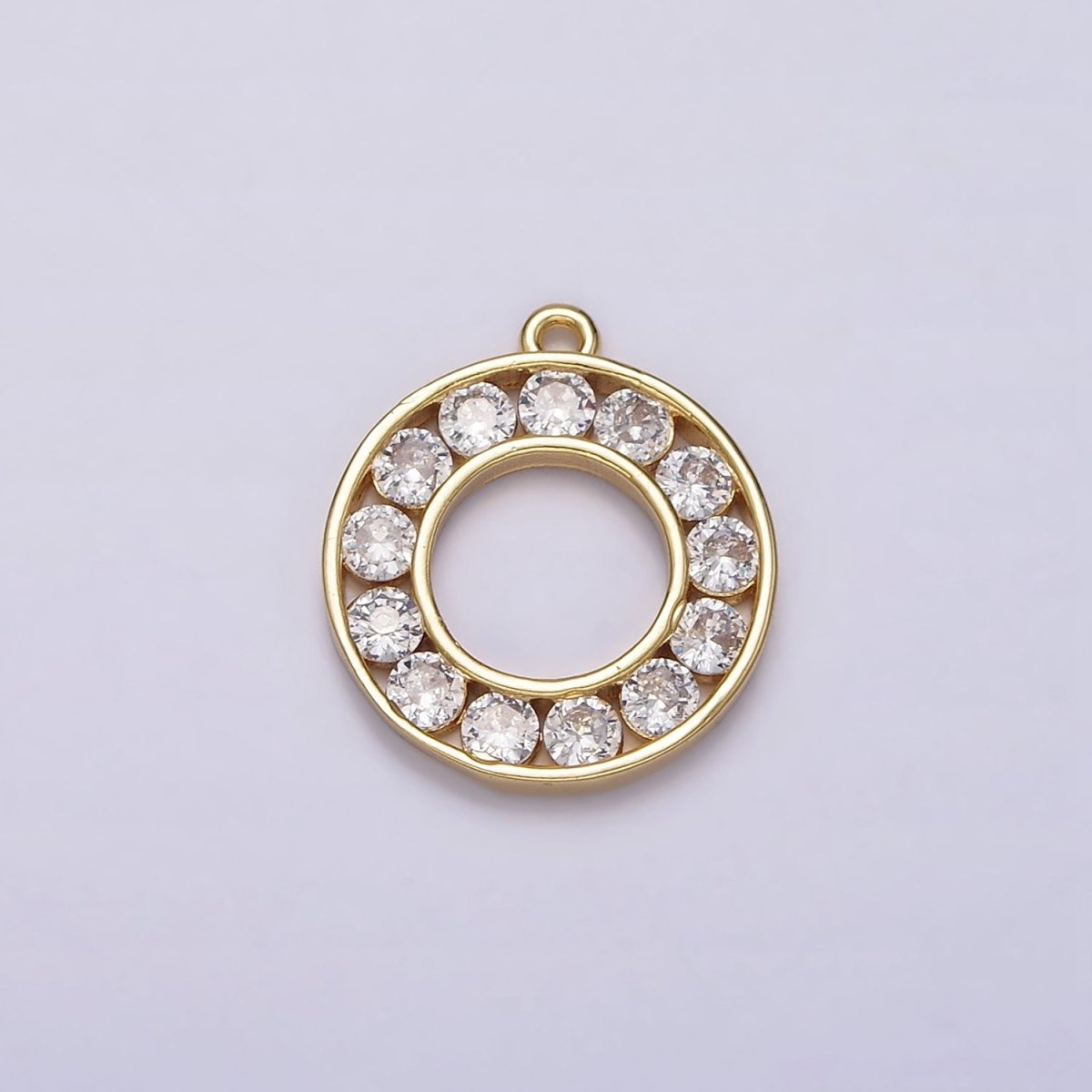 16K Gold Filled Clear CZ Lined Open Round Circle Charm | N964 - DLUXCA