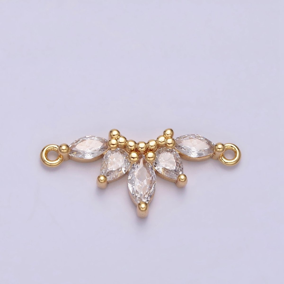 16K Gold Filled Clear CZ Marquise Teardrop Curved Lined Connector in Gold & Silver | G-905 G-906 - DLUXCA