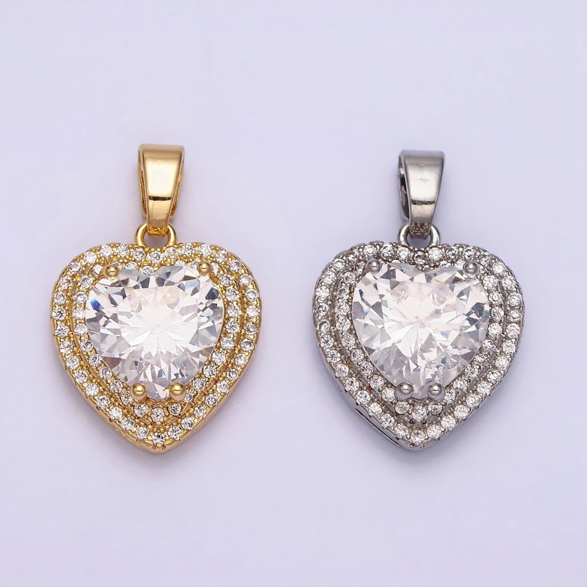 16K Gold Filled Clear CZ Micro Paved Pendant in Gold & Silver | AC1123 AA1124 - DLUXCA