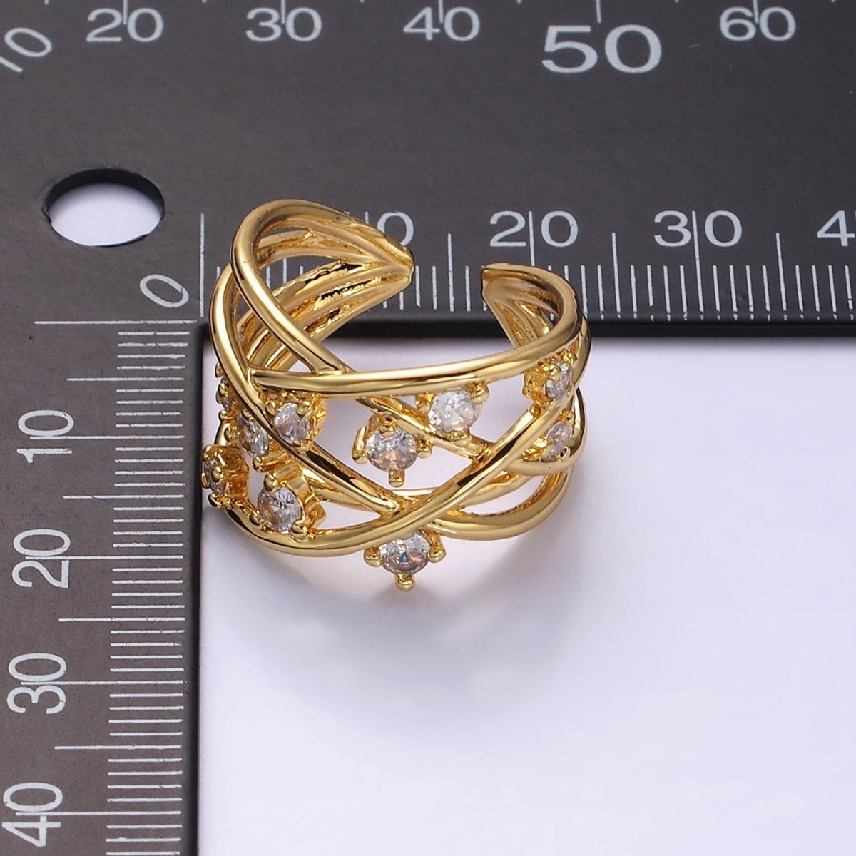 16K Gold Filled Clear CZ Multiple Band Intertwined Statement Ring | O-558 - DLUXCA