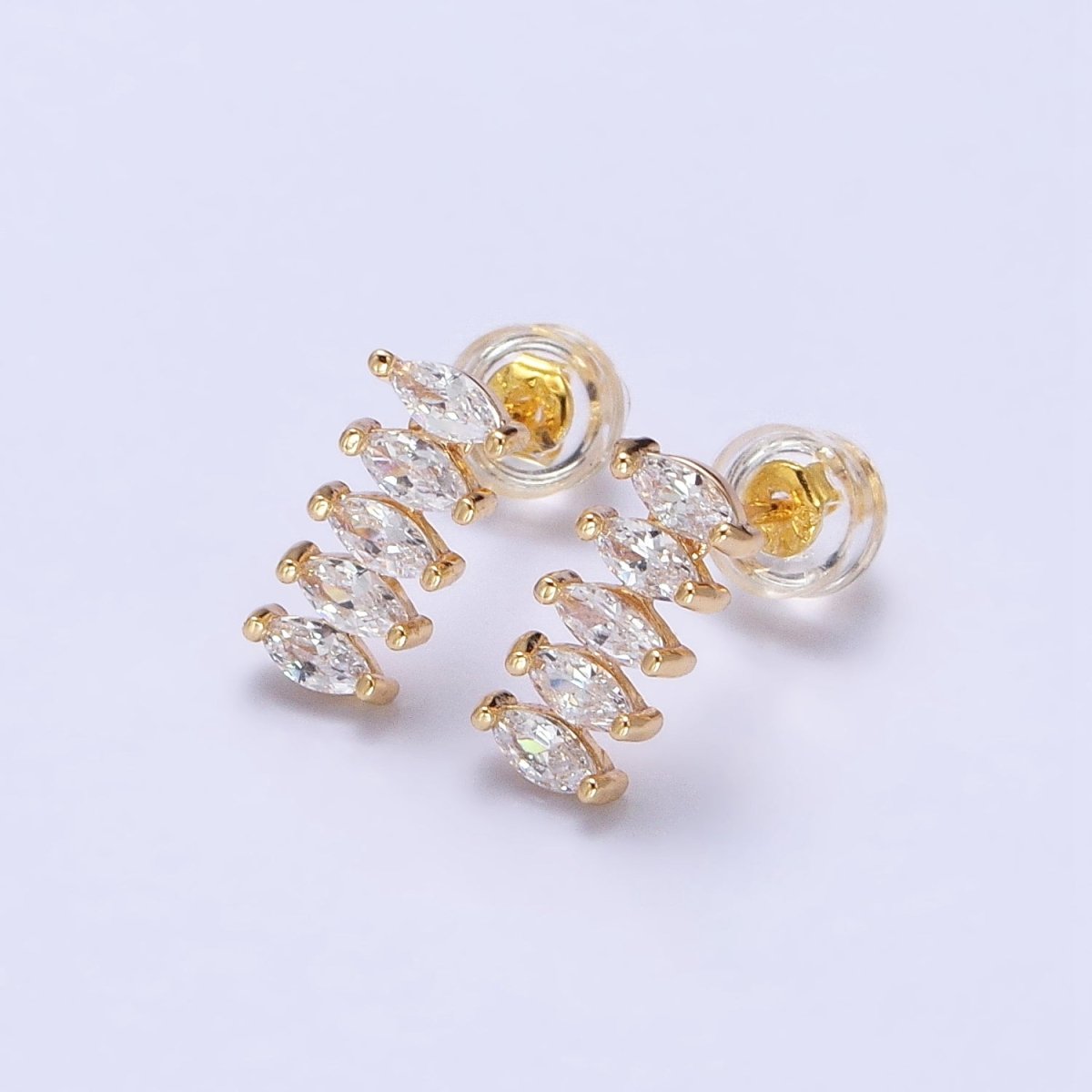 16K Gold Filled Clear CZ Multiple Marquise Lined Mini Stud Earrings | AB389 - DLUXCA