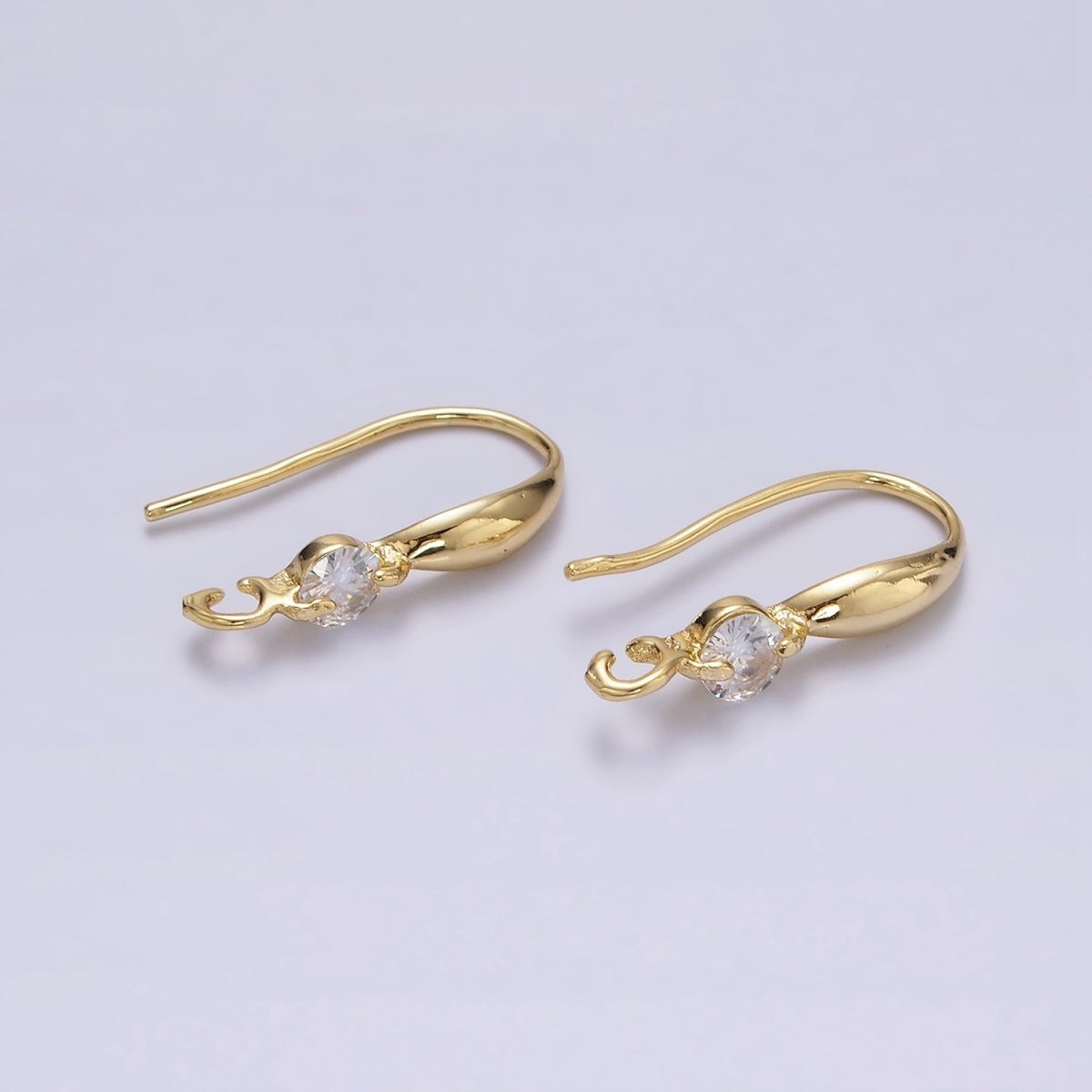 16K Gold Filled Clear CZ Open Loop French Hook Earrings | Z-432 - DLUXCA
