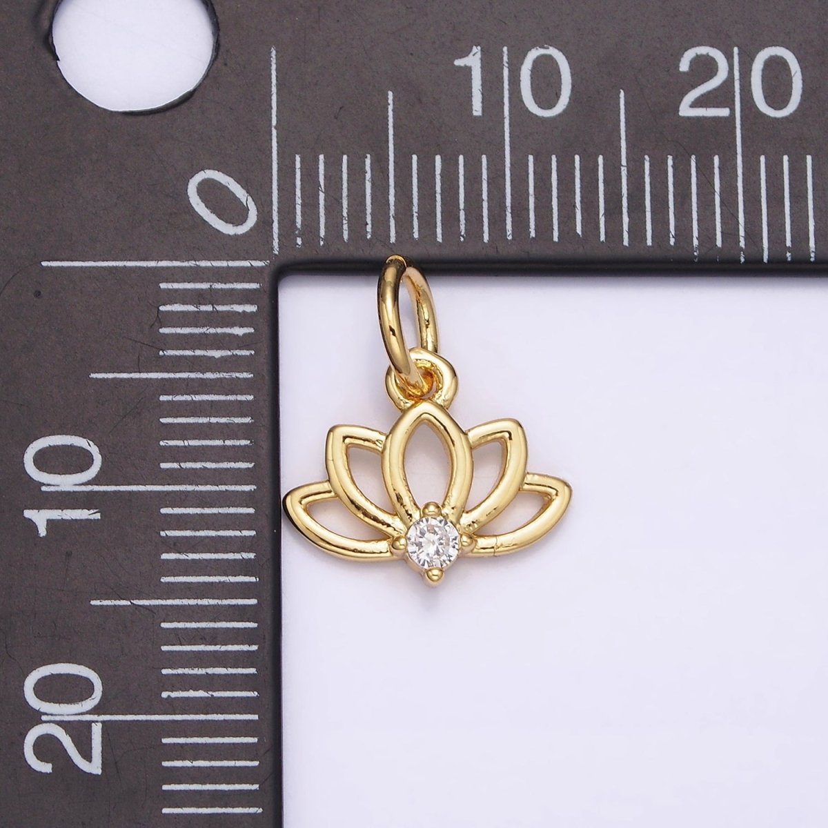 16K Gold Filled Clear CZ Open Lotus Flower Add-On Charm | N-977 - DLUXCA