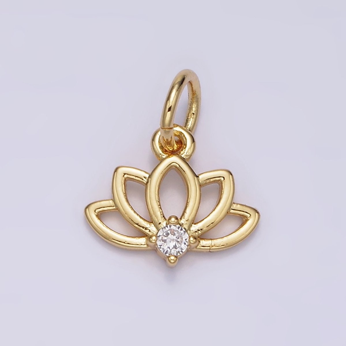 16K Gold Filled Clear CZ Open Lotus Flower Add-On Charm | N-977 - DLUXCA