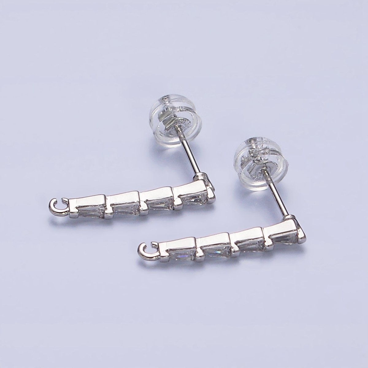 16K Gold Filled Clear CZ Triangle Baguette Linear Drop Open Loop Stud Earrings Supply in Gold & Silver | Z-421 Z-422 - DLUXCA