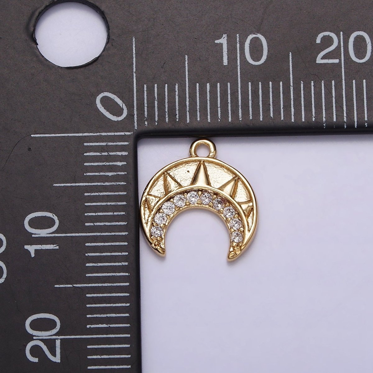 16K Gold Filled Clear CZ Tusk Charm Mini Crescent Moon Charm | N-970 - DLUXCA