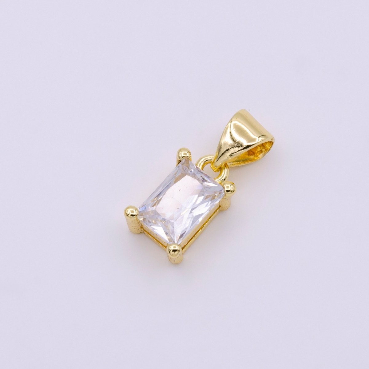 16K Gold Filled Clear Emerald Cut Baguette CZ Mini Pendant | AA-427 - DLUXCA