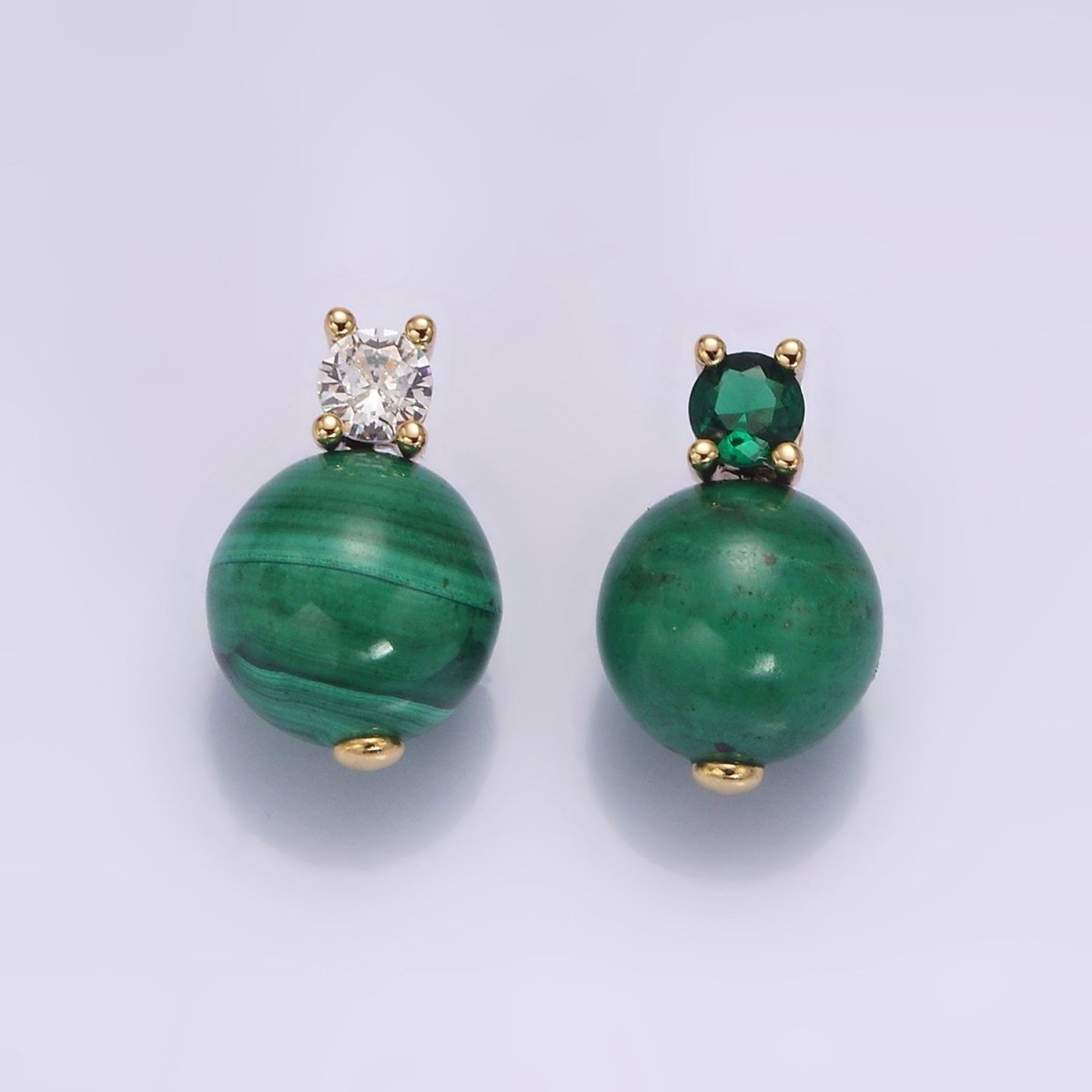 16K Gold Filled Clear, Green CZ Malachite Round Bead Pendant | N1843 N1844 - DLUXCA