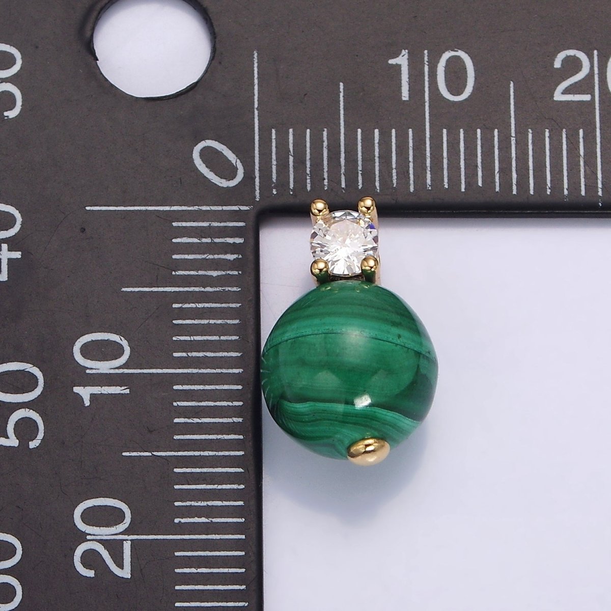 16K Gold Filled Clear, Green CZ Malachite Round Bead Pendant | N1843 N1844 - DLUXCA