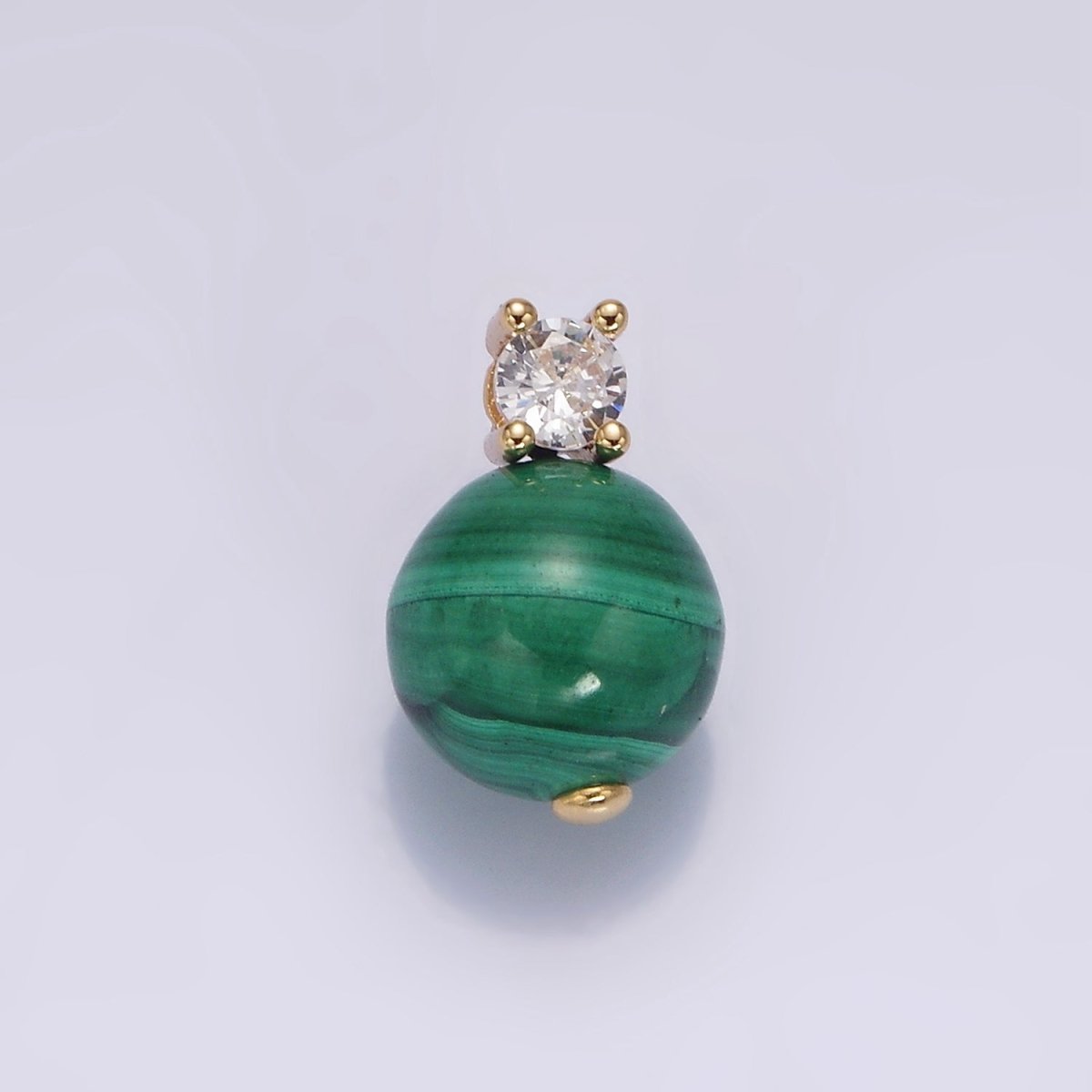 16K Gold Filled Clear, Green CZ Malachite Round Bead Pendant | N1843 N1844 - DLUXCA