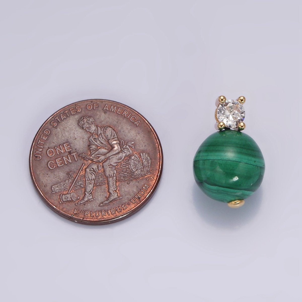 16K Gold Filled Clear, Green CZ Malachite Round Bead Pendant | N1843 N1844 - DLUXCA