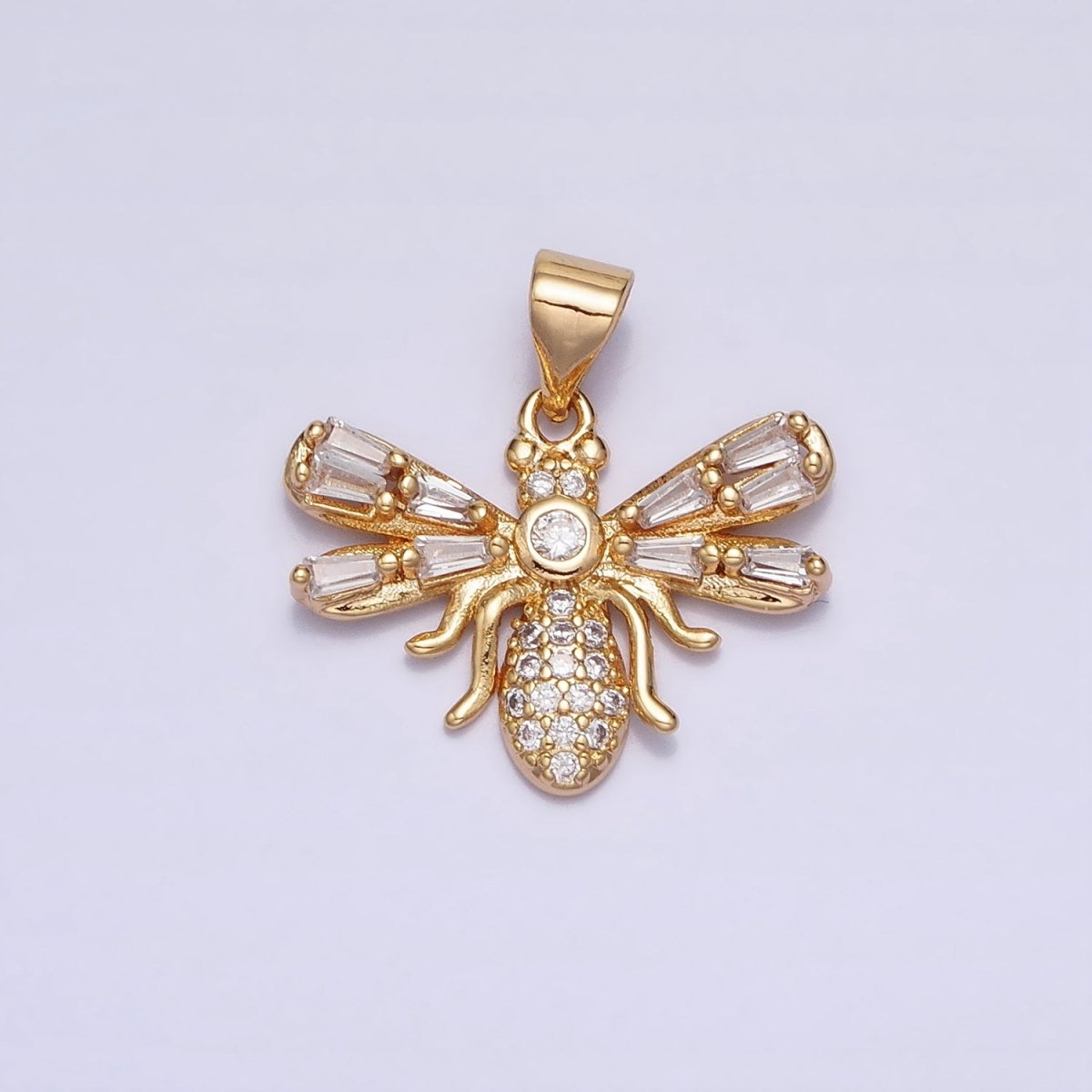 16K Gold Filled Clear, Green Micro Paved CZ Baguette Insect Fly Pendant in Gold & Silver | AA382 - AA385 - DLUXCA