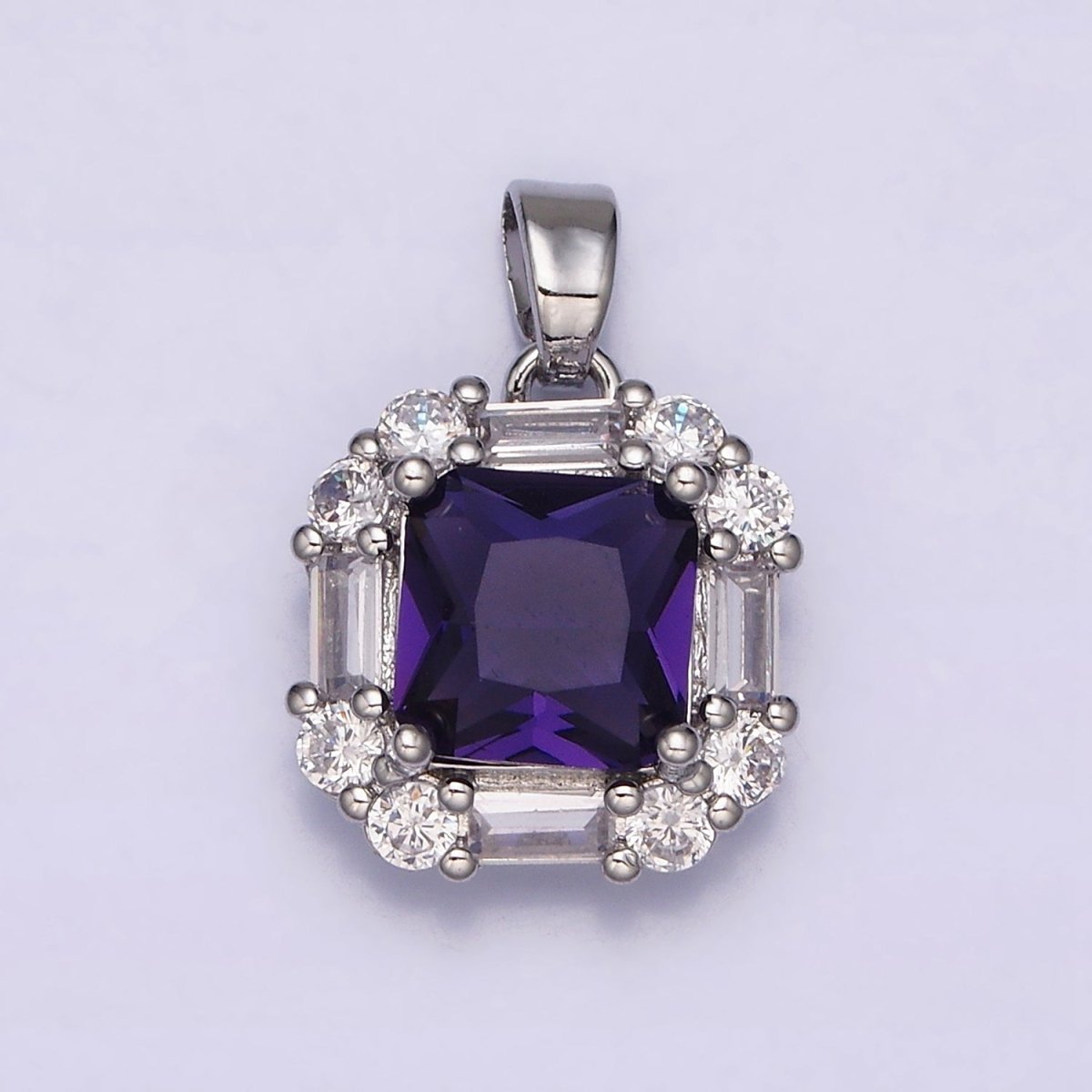 16K Gold Filled Clear, Green, Purple CZ Square Baguette Pendant in Gold & Silver | AA487 - AA492 - DLUXCA