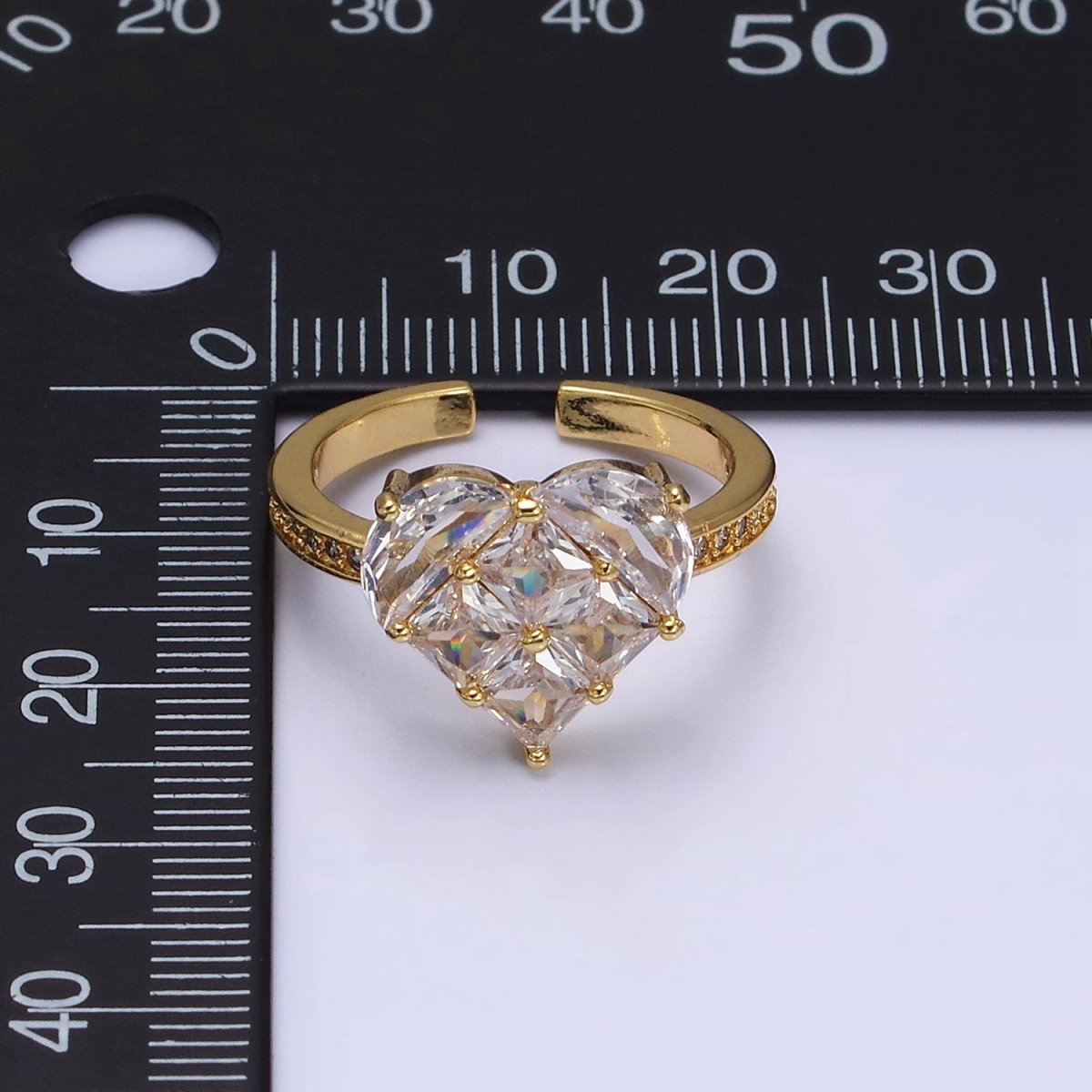 16K Gold Filled Clear Heart CZ Micro Paved Adjustable Ring in Gold & Silver | O-1597 O-1598 - DLUXCA