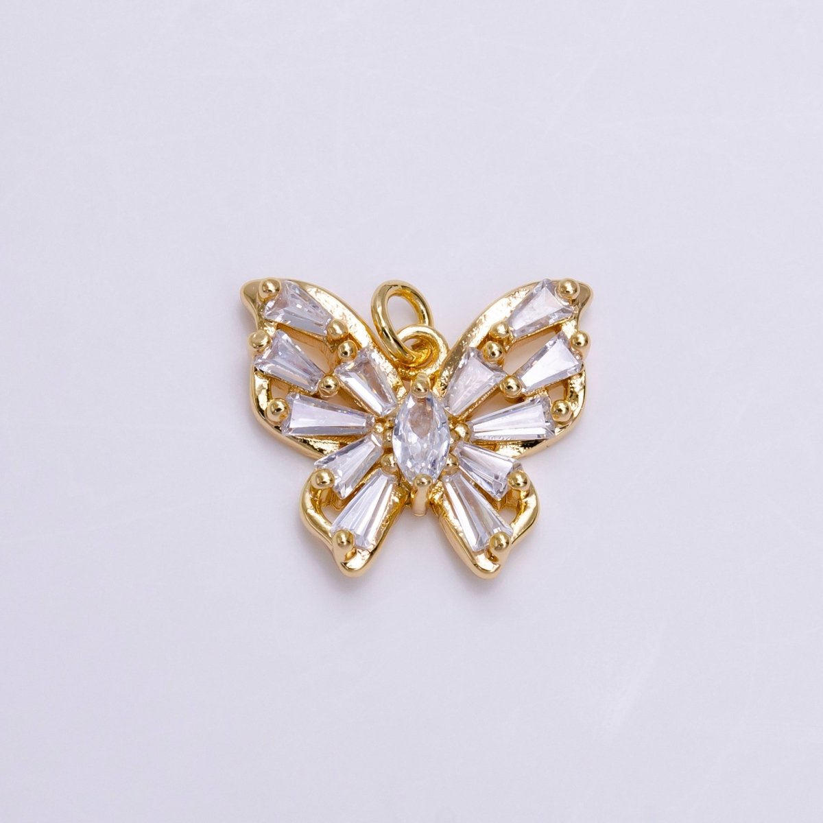 16K Gold Filled Clear Marquise Butterfly Mariposa Baguette Wings Charm | AC1450 - DLUXCA