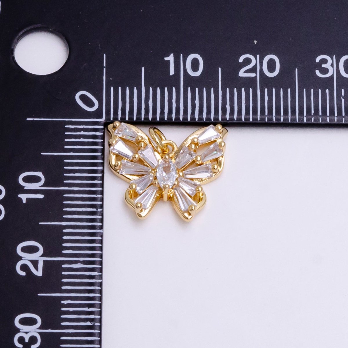 16K Gold Filled Clear Marquise Butterfly Mariposa Baguette Wings Charm | AC1450 - DLUXCA