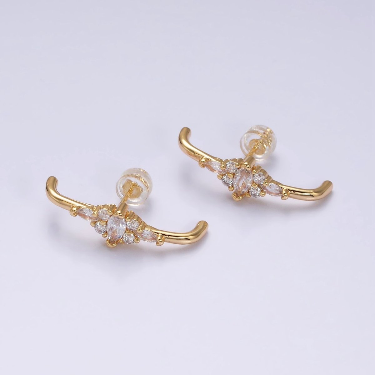 16K Gold Filled Clear Marquise CZ Claw Band Stud Earrings in Gold & Silver | Y-821 Y-822 - DLUXCA
