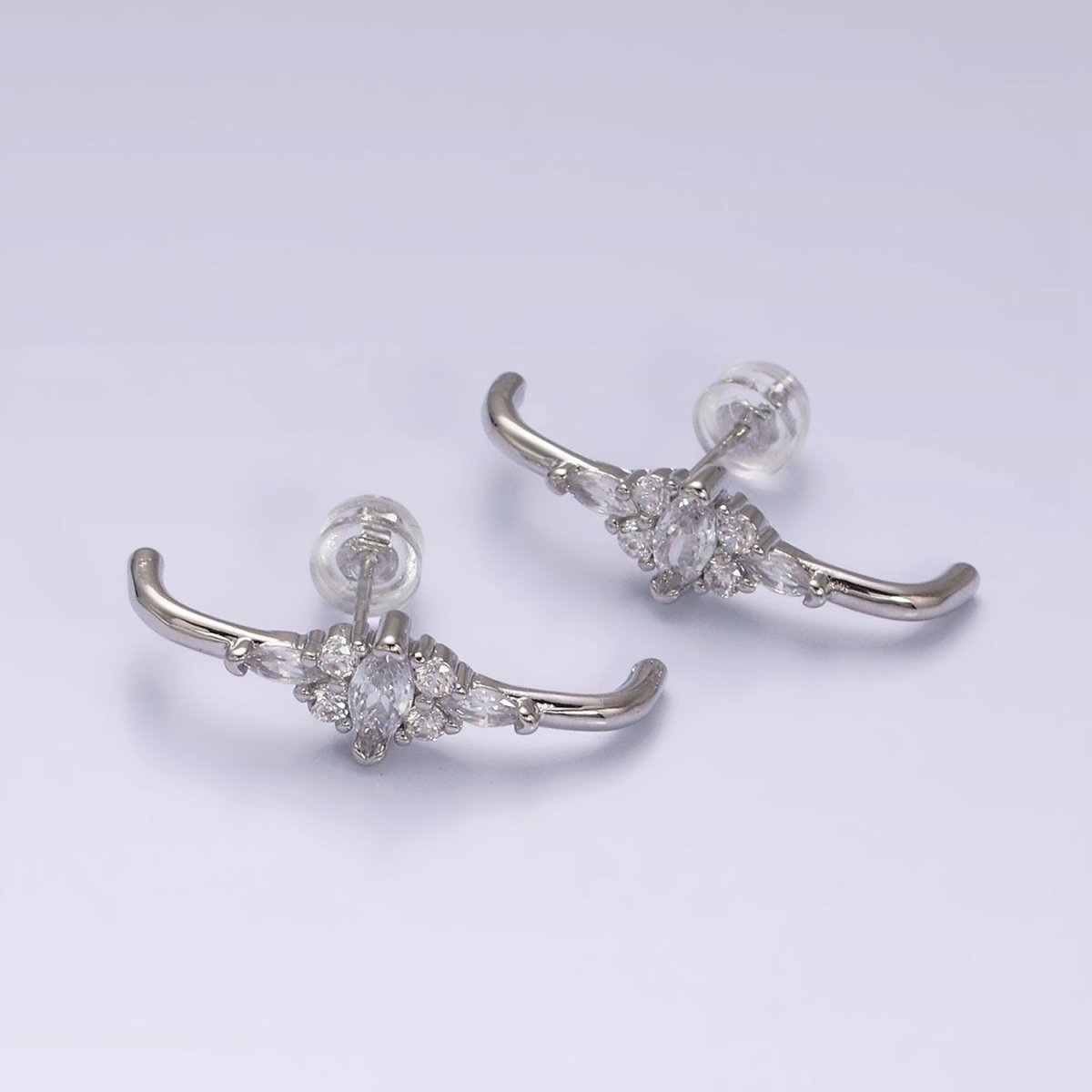 16K Gold Filled Clear Marquise CZ Claw Band Stud Earrings in Gold & Silver | Y-821 Y-822 - DLUXCA