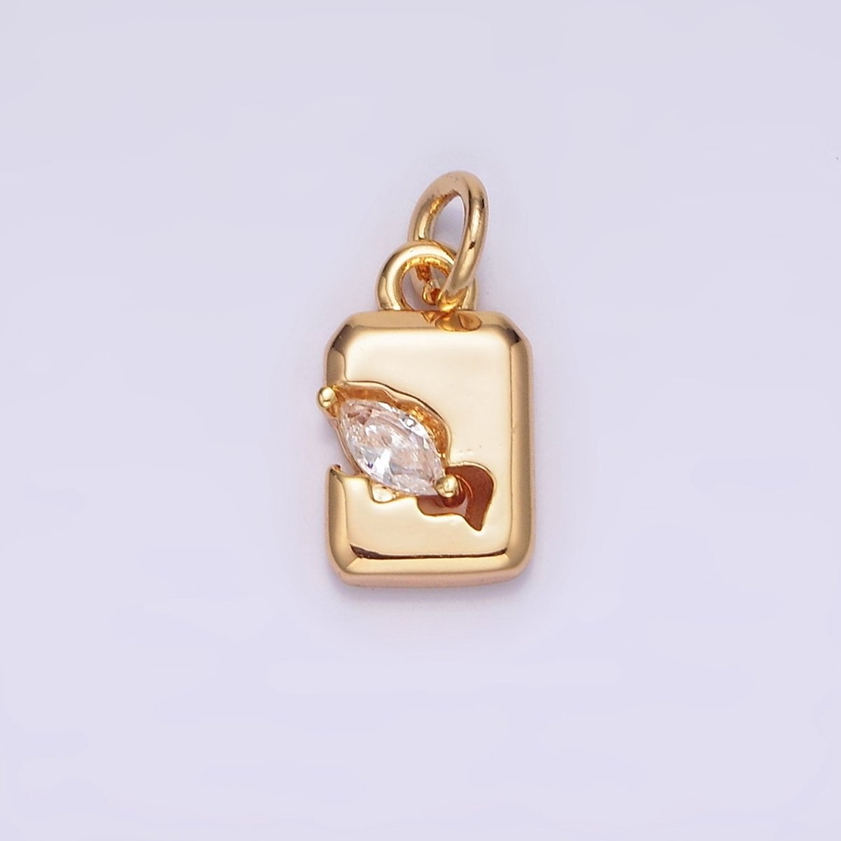16K Gold Filled Clear Marquise CZ Cracked Tag Rectangular Charm | N1770 - DLUXCA