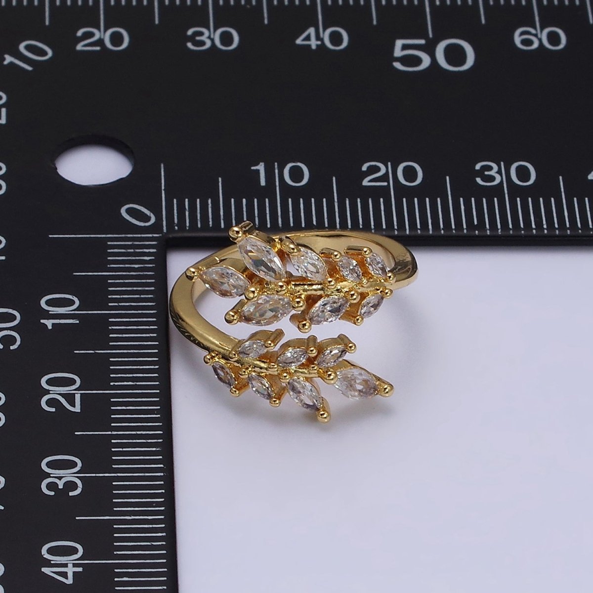 16K Gold Filled Clear Marquise CZ Leaf Nature Open Adjustable Ring in Gold & Silver | O-1577 O-1578 - DLUXCA