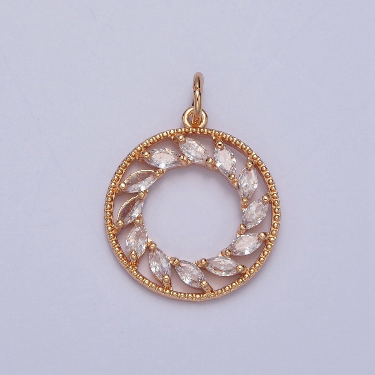 16K Gold Filled Clear Marquise CZ Spiral Open Round Medallion Charm | X-219 - DLUXCA